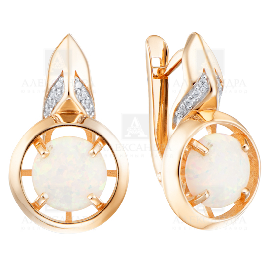 Серьги из золота с опалом и фианитом