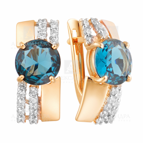 Серьги из золота с Нанокристаллом цветным и фианитом