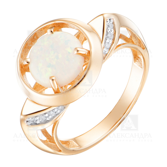 Кольцо из золота с опалом и фианитом