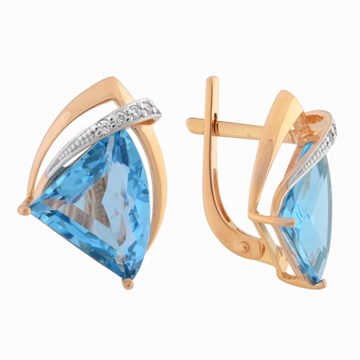 Серьги из золота с Аквамарином Параиба и фианитом