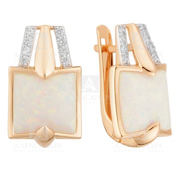 Серьги из золота с опалом и фианитом