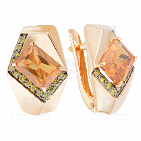 Серьги из золота с Аквамарином Параиба и фианитом