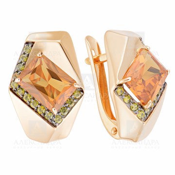 Серьги из золота с Аквамарином Параиба и фианитом