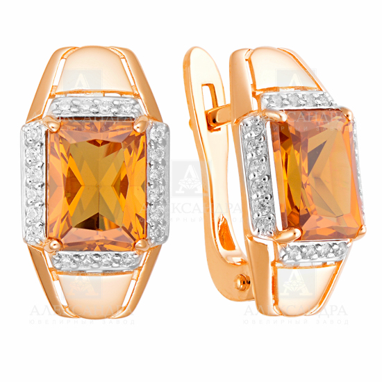 Серьги из золота с Аквамарином Параиба и фианитом