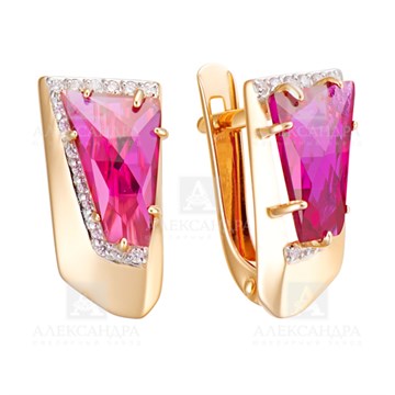 Серьги из золота с Нанокристаллом цветным и фианитом