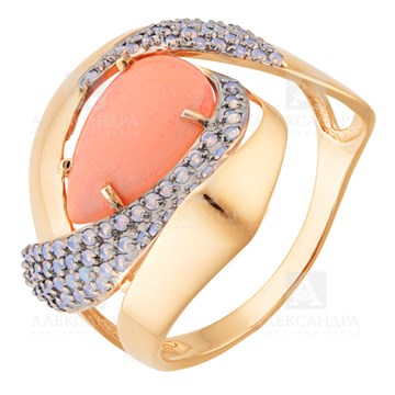 Кольцо из золота с кораллом и фианитом