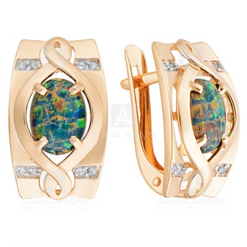 Серьги из золота с опалом и фианитом