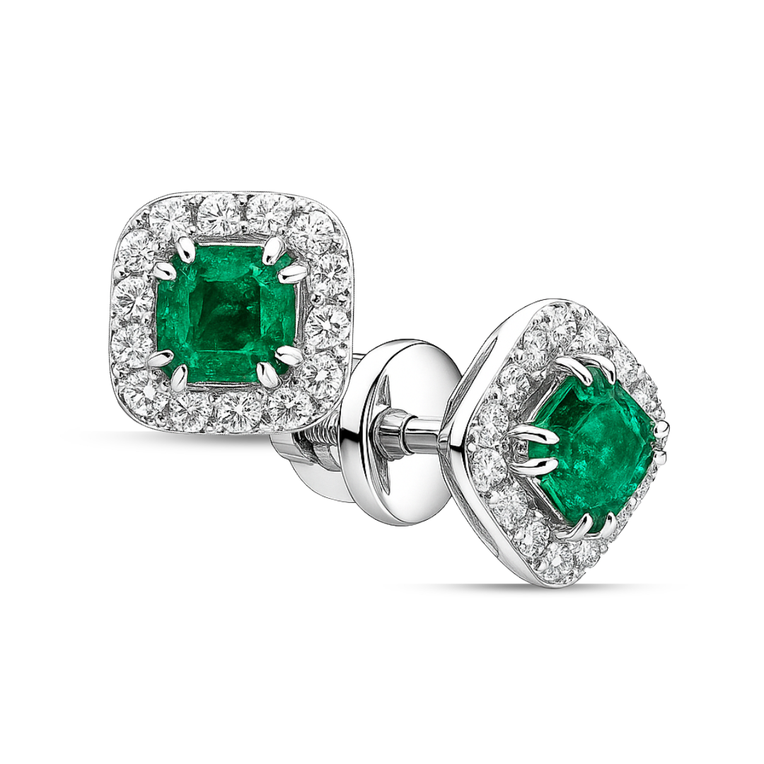 Серьги из белого золота с изумрудом и Бриллиантом