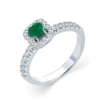 Кольцо из белого золота с Бриллиантом и изумрудом