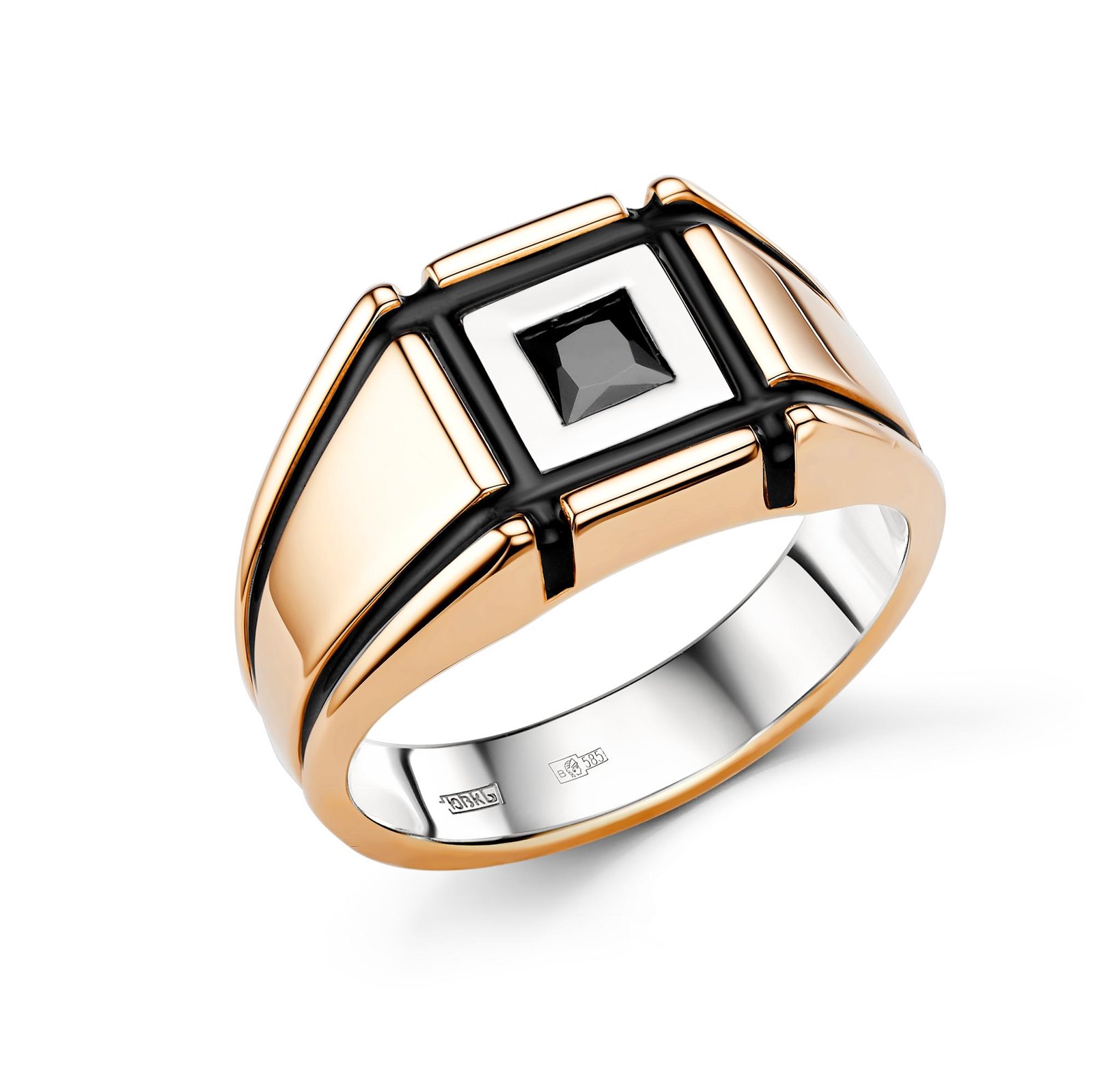 Кольцо из золота с ониксом и эмалью