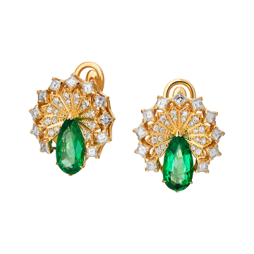 Серьги из лимонного золота с Бриллиантом и изумрудом