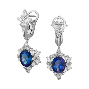 Серьги из белого золота с Бриллиантом, сапфиром и танзанитом