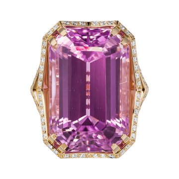 Кольцо из лимонного золота с Бриллиантом и кунцитом