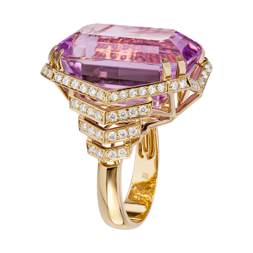 Кольцо из лимонного золота с Бриллиантом и кунцитом