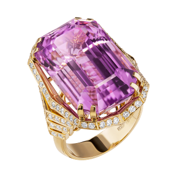 Кольцо из лимонного золота с Бриллиантом и кунцитом