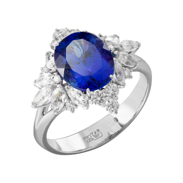 Кольцо из белого золота с Бриллиантом, сапфиром и танзанитом