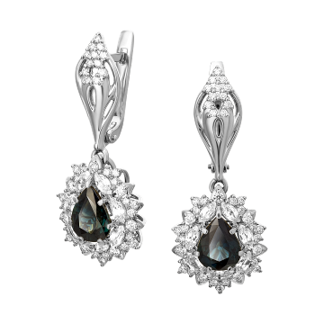 Серьги из белого золота с Бриллиантом и сапфиром