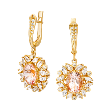 Серьги из лимонного золота с Бриллиантом, Морганитом и сапфиром