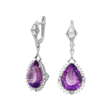 Серьги из белого золота с Бриллиантом и Аметистом