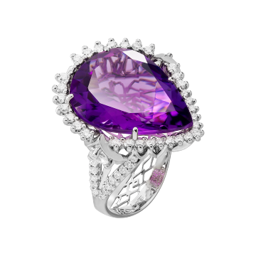 Кольцо из белого золота с Бриллиантом и Аметистом