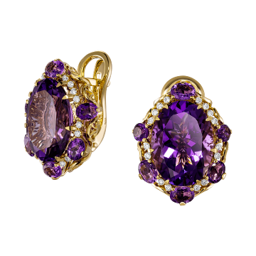 Серьги из лимонного золота с Бриллиантом и Аметистом