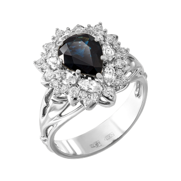 Кольцо из белого золота с Бриллиантом и сапфиром