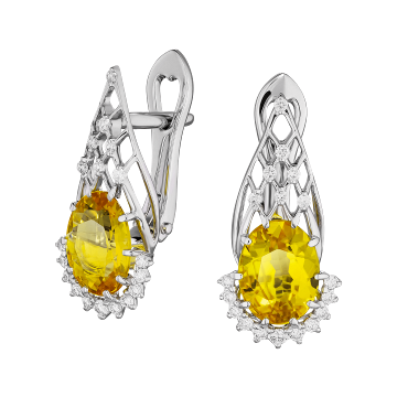 Серьги из белого золота с Бриллиантом и сапфиром