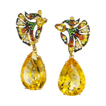 Серьги из лимонного золота с Бриллиантом, сапфиром и миксами