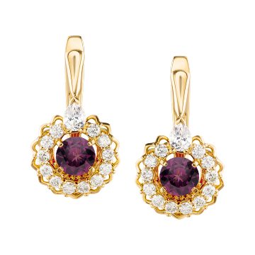 Серьги из лимонного золота с Бриллиантом и сапфиром, со шпинелью