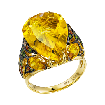 Кольцо из лимонного золота с Бриллиантом, сапфиром и миксами