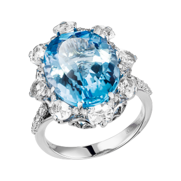 Кольцо из белого золота с Бриллиантом, сапфиром и топазом