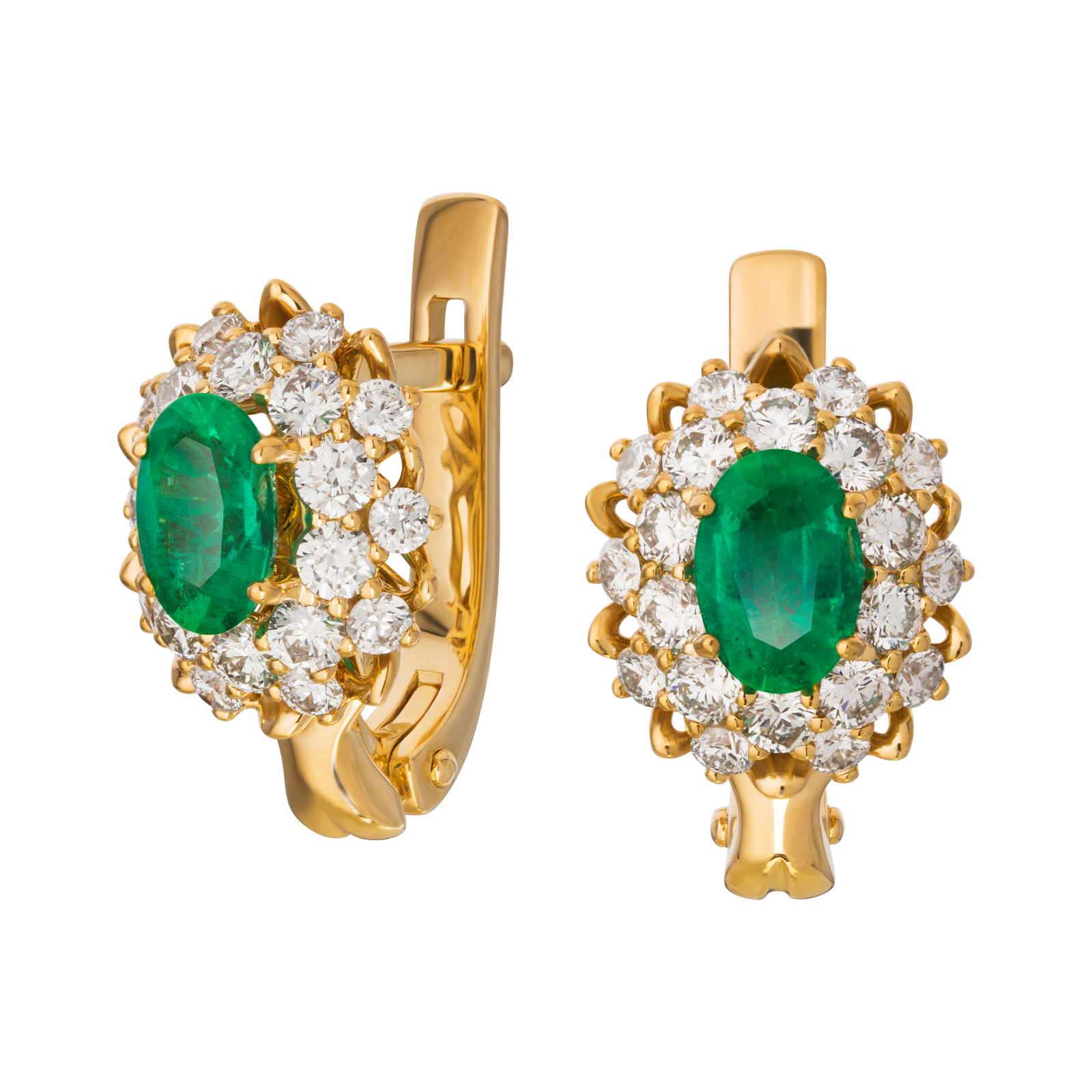 Серьги из лимонного золота с изумрудом и сапфиром