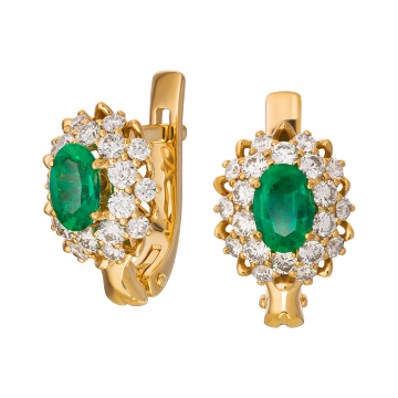 Серьги из лимонного золота с изумрудом и сапфиром