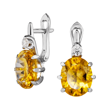 Серьги из белого золота с Бриллиантом и цитрином
