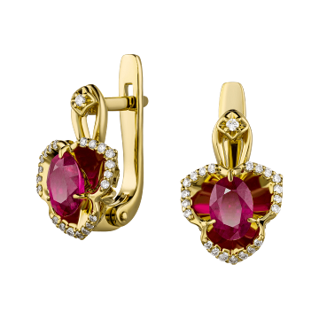 Серьги из лимонного золота с Бриллиантом и рубином