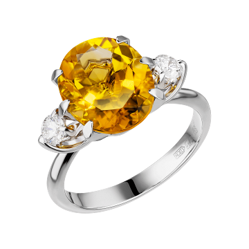 Кольцо из белого золота с Бриллиантом и цитрином