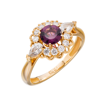 Кольцо из лимонного золота с Бриллиантом и сапфиром, со шпинелью