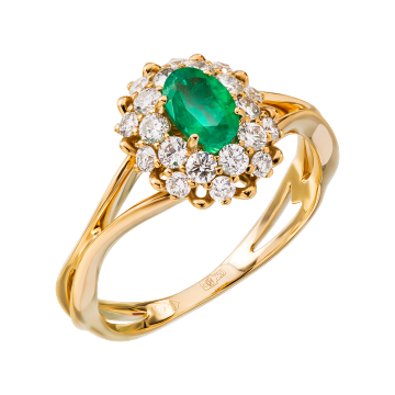 Кольцо из лимонного золота с изумрудом и сапфиром