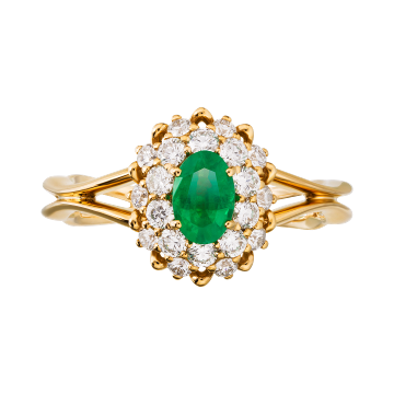 Кольцо из лимонного золота с изумрудом и сапфиром