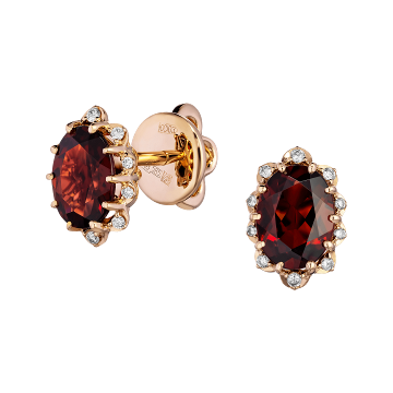 Серьги из золота с Бриллиантом и Гранатом
