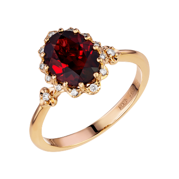 Кольцо из золота с Бриллиантом и Гранатом