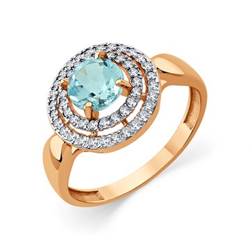 Кольцо из золота с Аквамарином и фианитом
