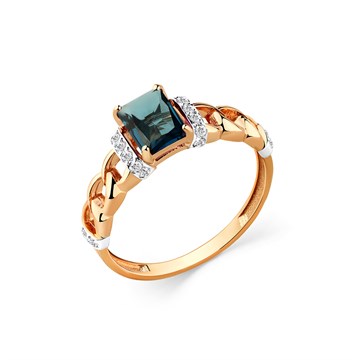 Кольцо из золота с лондон топазом и фианитом