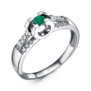 Кольцо из белого золота с изумрудом и Бриллиантом