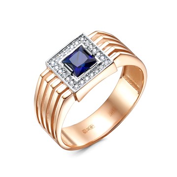 Кольцо из белого золота Сапфир синтетика и фианитом