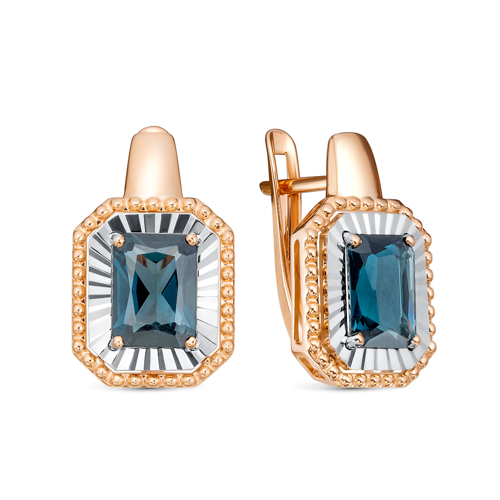 Серьги из белого золота с лондон топазом