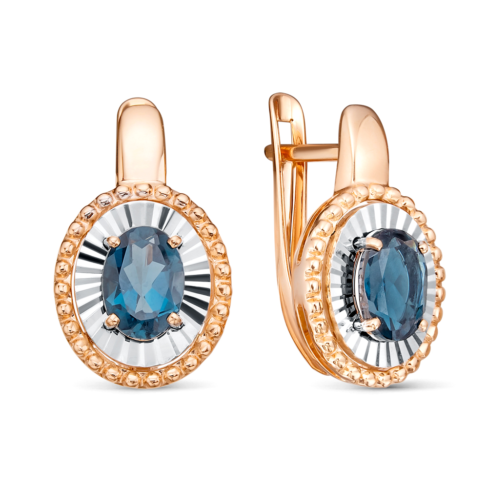 Серьги из белого золота с лондон топазом