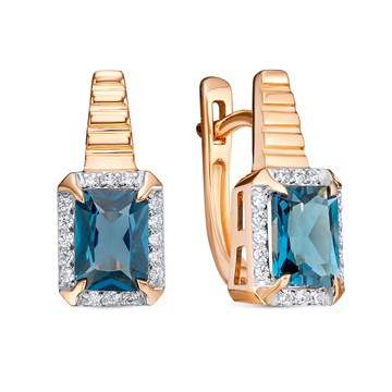 Серьги из белого золота с лондон топазом и фианитом