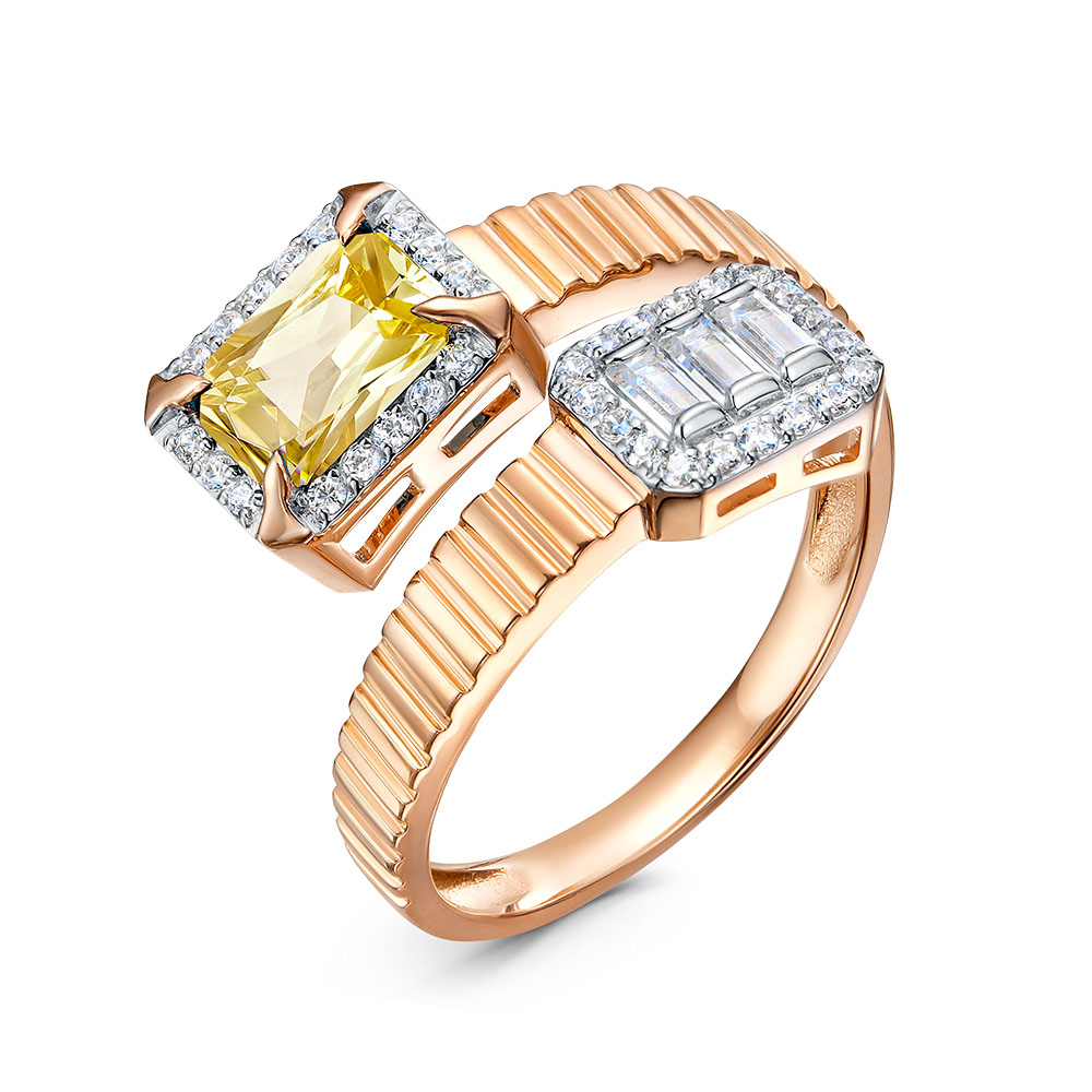 Кольцо из белого золота с цитрином и фианитом