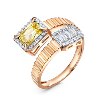 Кольцо из белого золота с цитрином и фианитом